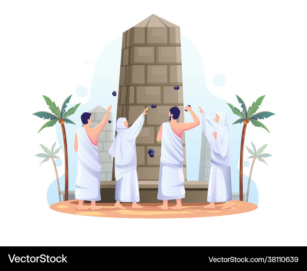 Muslims are throwing stones at devil pillar Muslims are throwing stones at devil pillar vector image