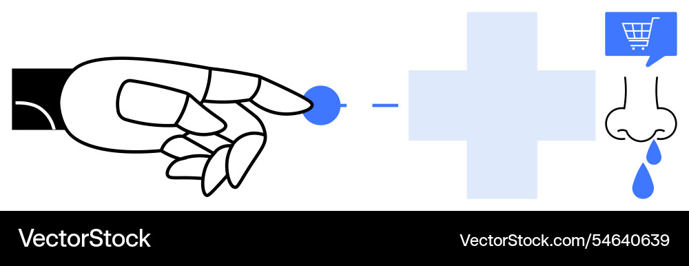 Robotic hand touching connection point Robotic hand touching connection point vector image