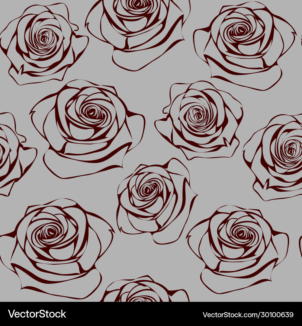 Seamless pattern with contour dark red roses Vector Image