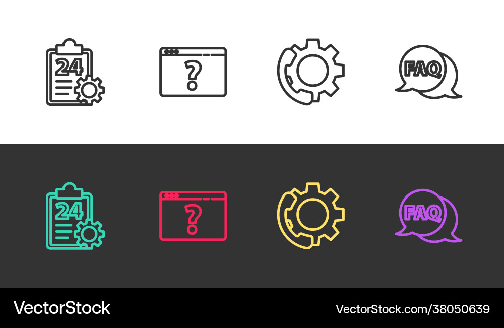 Set line checklist with 24 hours service browser vector image