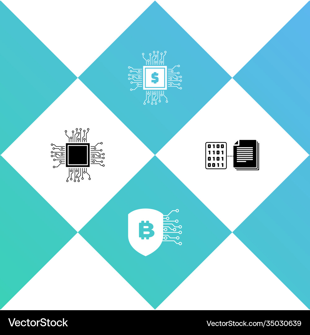 Set processor shield with bitcoin chip dollar Set processor shield with bitcoin chip dollar vector image