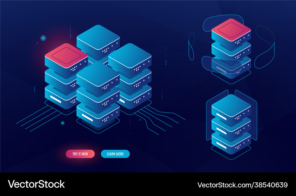 Set server room element isometric big data Set server room element isometric big data vector image