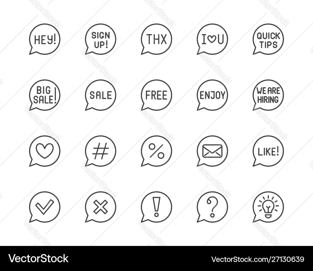 Speech Bubble Line Icons - Communication Set Vector Image
