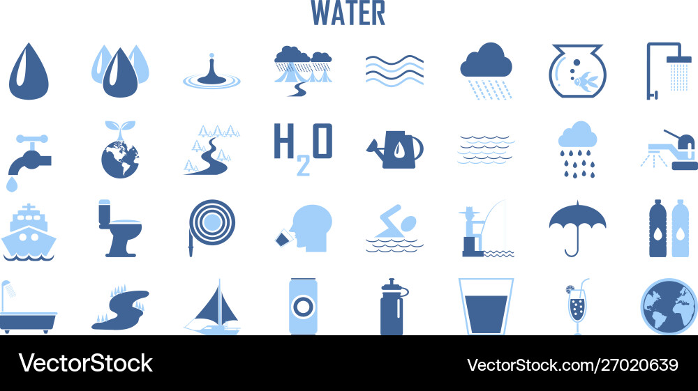 Water Icons - Drops, Rivers, Boats Vector Image
