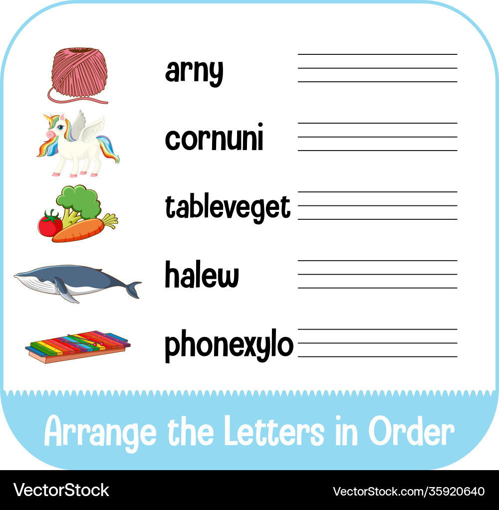 Arrange letters in order with pictures Arrange letters in order with pictures vector image