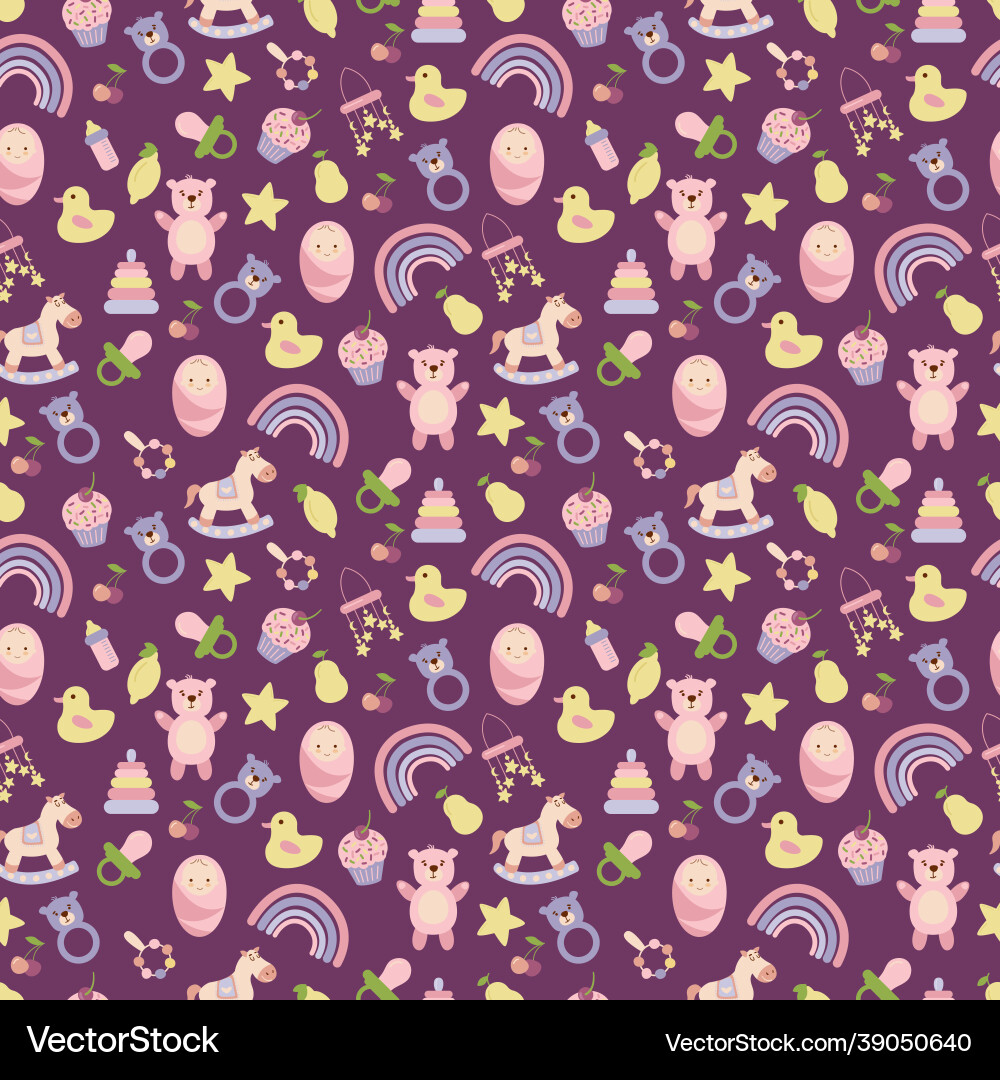 Baby pattern with child toys objects vector image