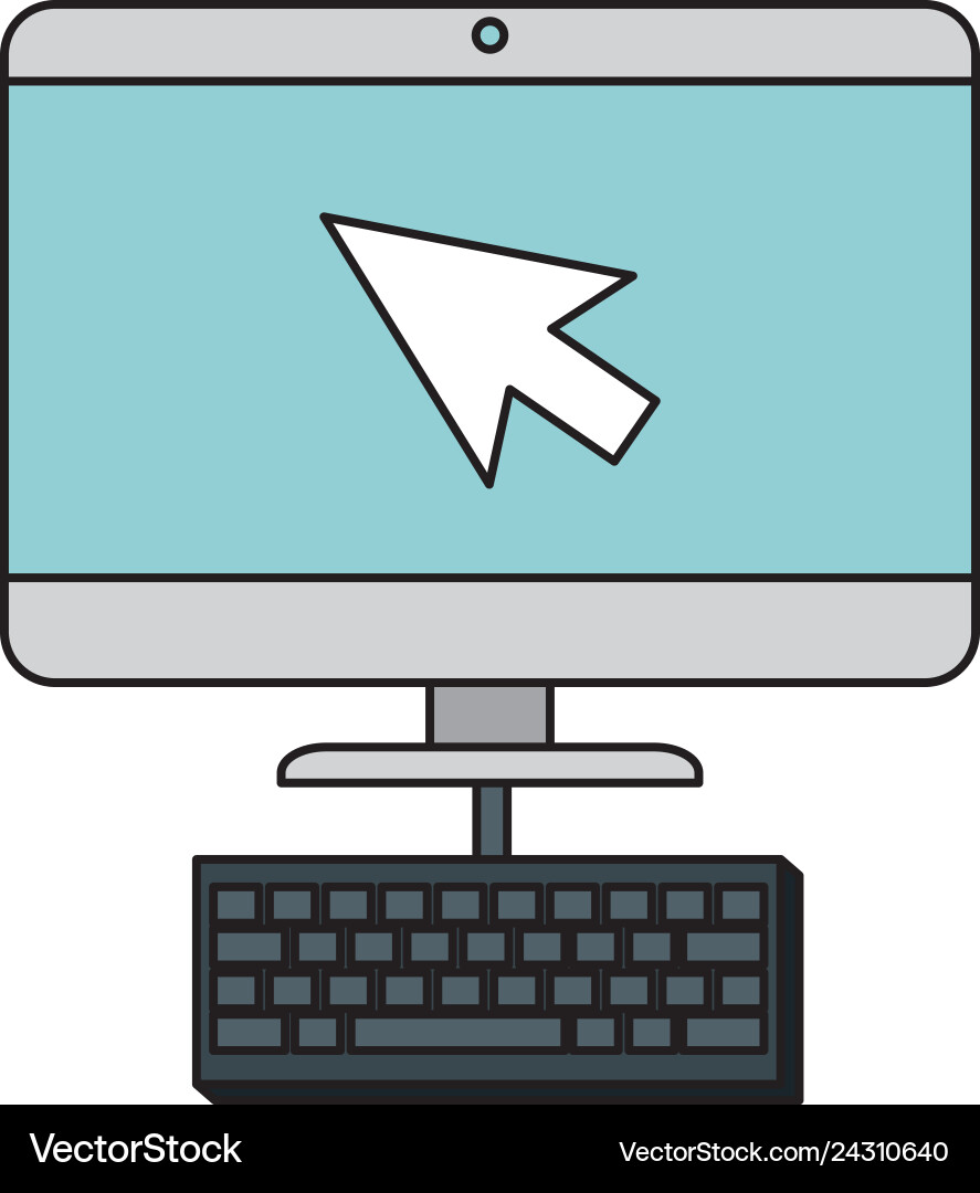 Computer desktop with arrow mouse and keyboard Computer desktop with arrow mouse and keyboard vector image
