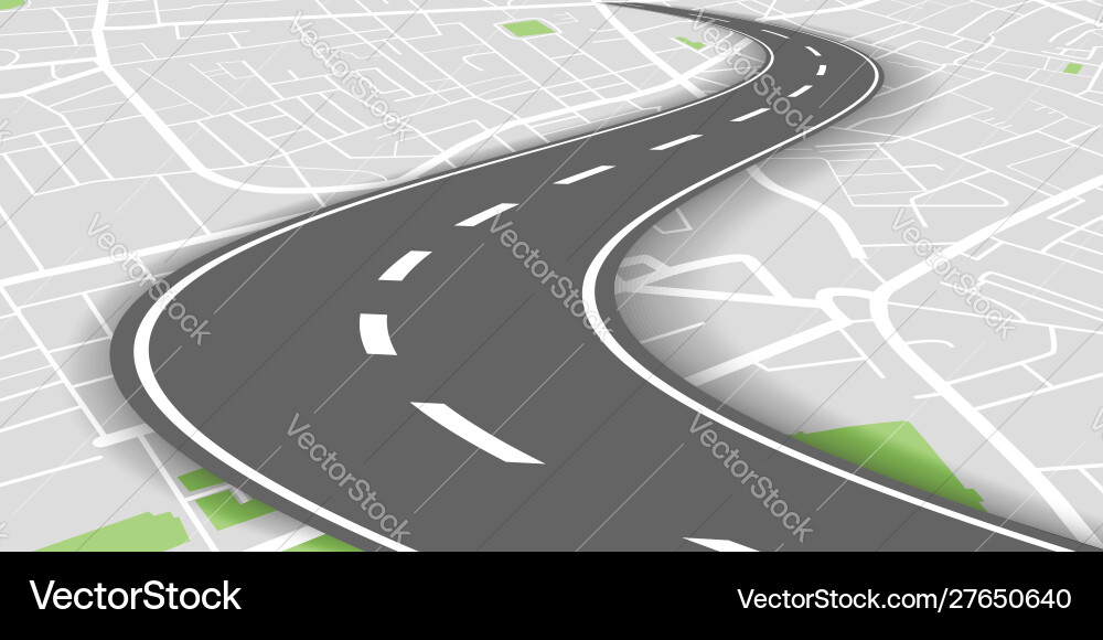 Curved perspective road above city map Curved perspective road above city map vector image