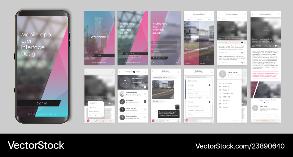 Design of mobile app ui ux gui set user Design of mobile app ui ux gui set user vector image
