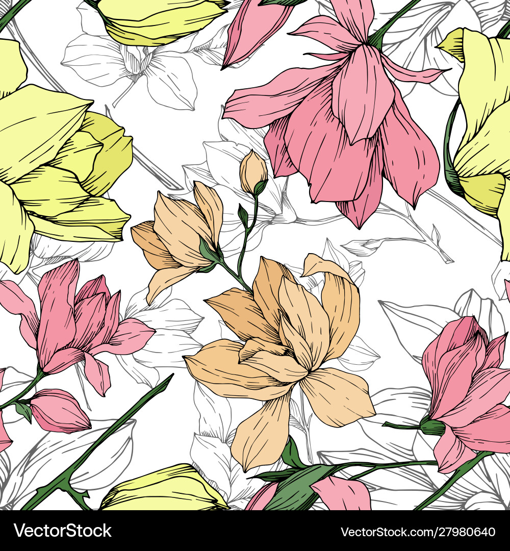 Magnolia Blumen botanische Blumen schwarz Magnolia Blumen botanische Blumen schwarz vektorbild
