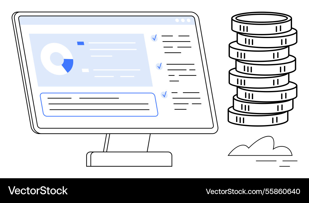 Monitor with data analytics display and stack Vector Image