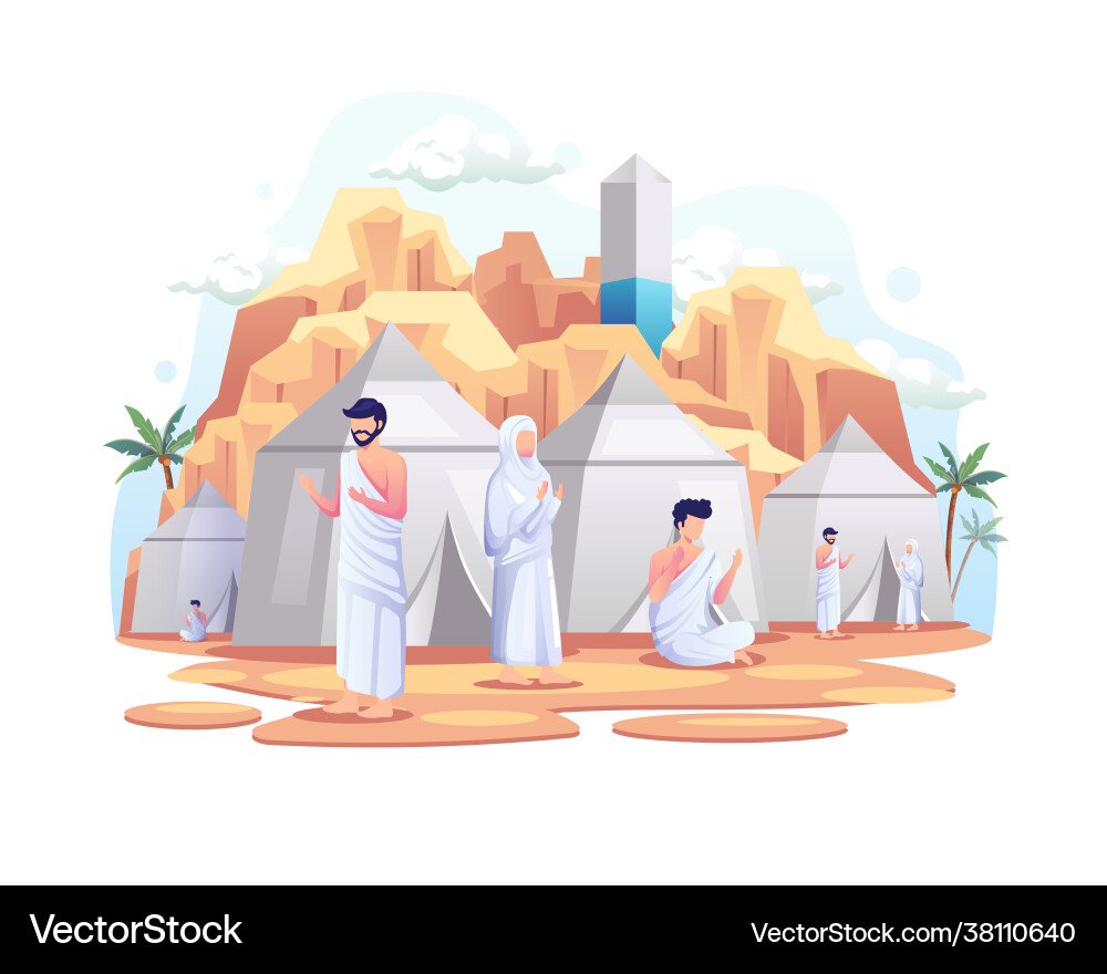 Muslims resting in tents on islamic hajj Muslims resting in tents on islamic hajj vector image