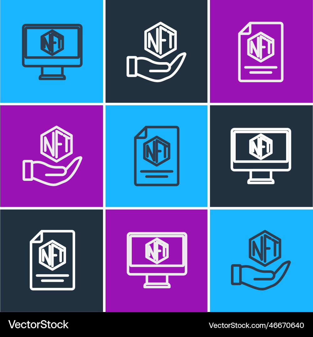 Set line monitor with art store app nft contract Set line monitor with art store app nft contract vector image