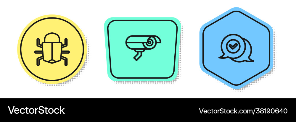 Set line system bug security camera and check Set line system bug security camera and check vector image