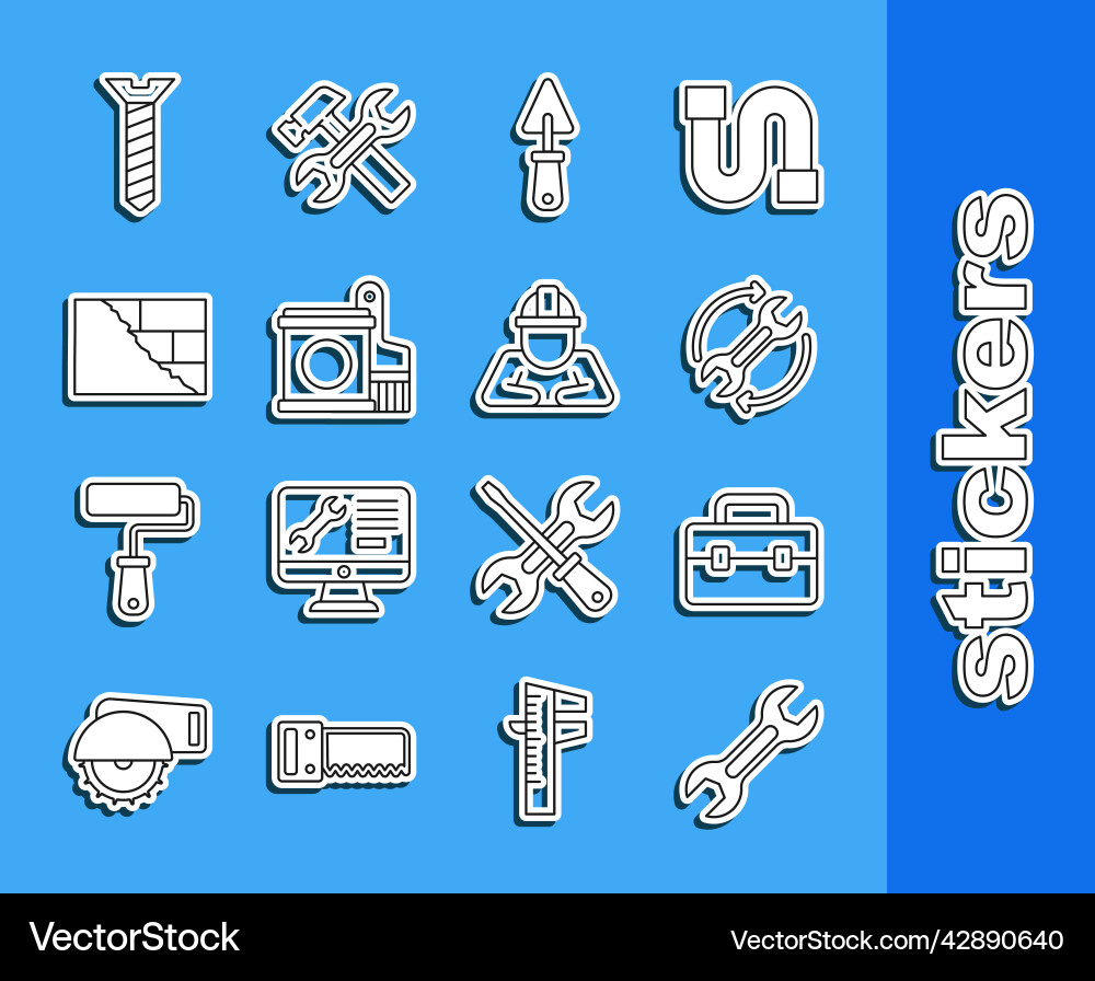 Set line wrench spanner toolbox and arrows Vector Image