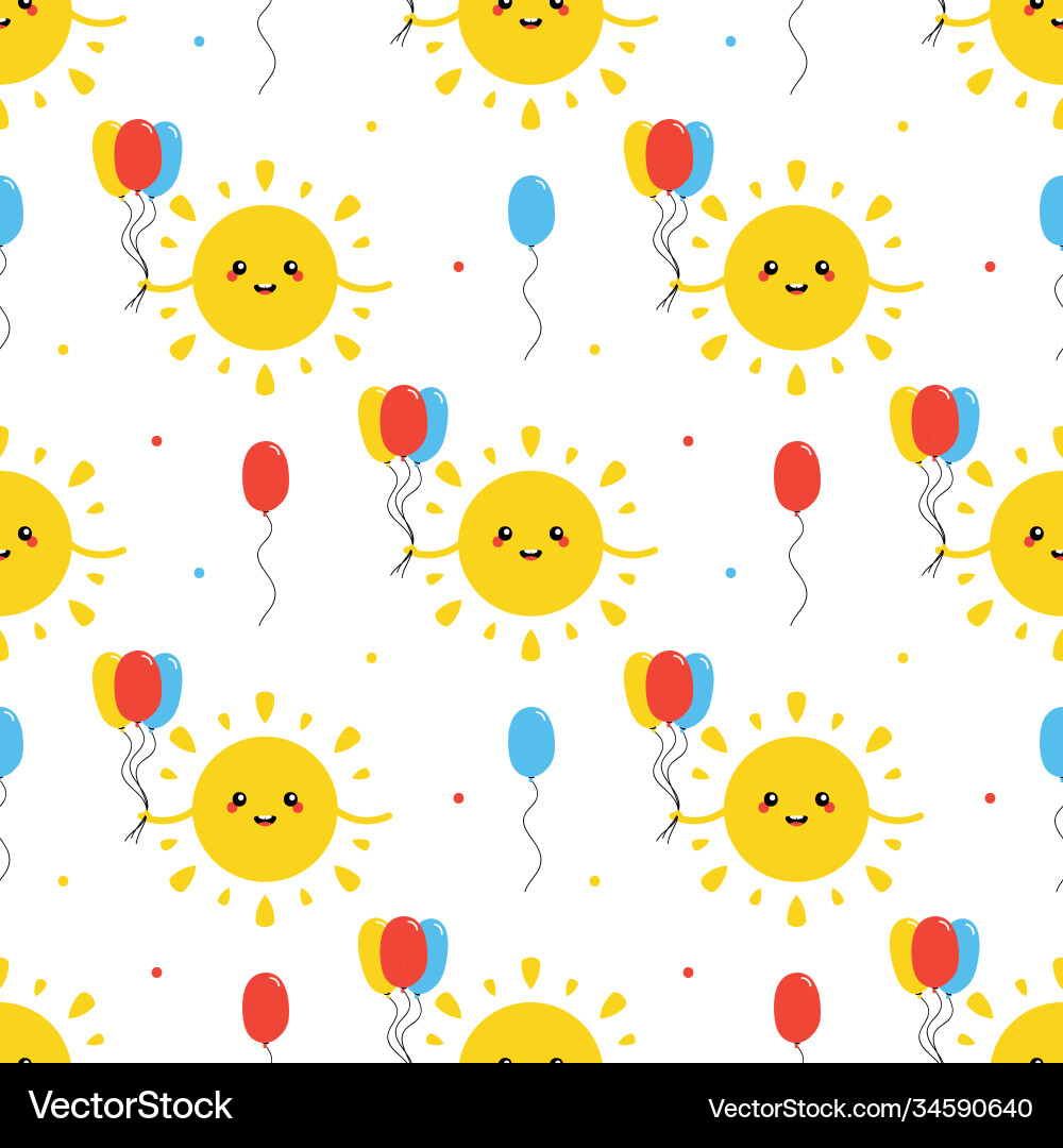 Sun character with colorful balloons pattern Vector Image