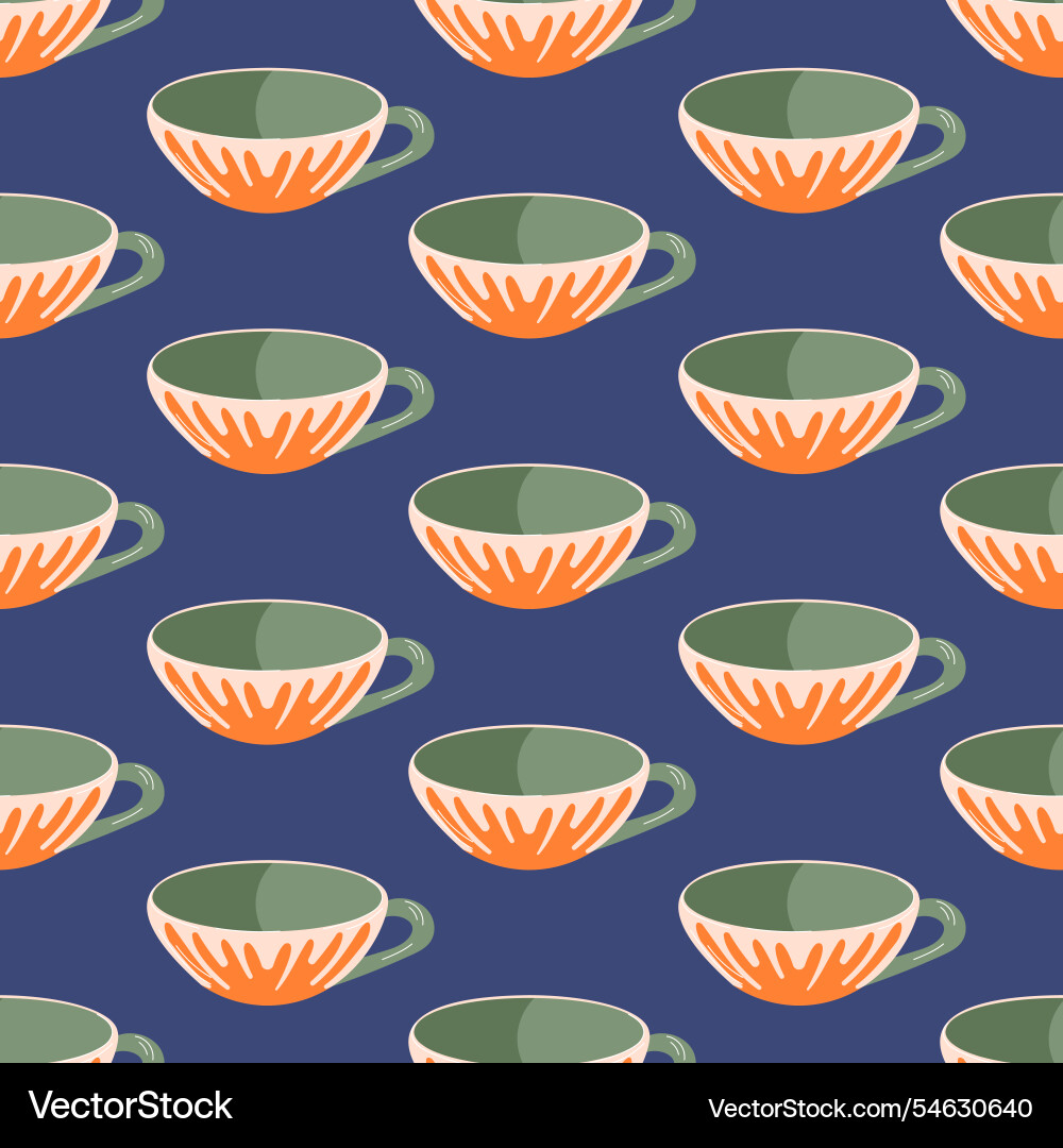 Teacups seamless repeat pattern in flat style Teacups seamless repeat pattern in flat style Vector Image