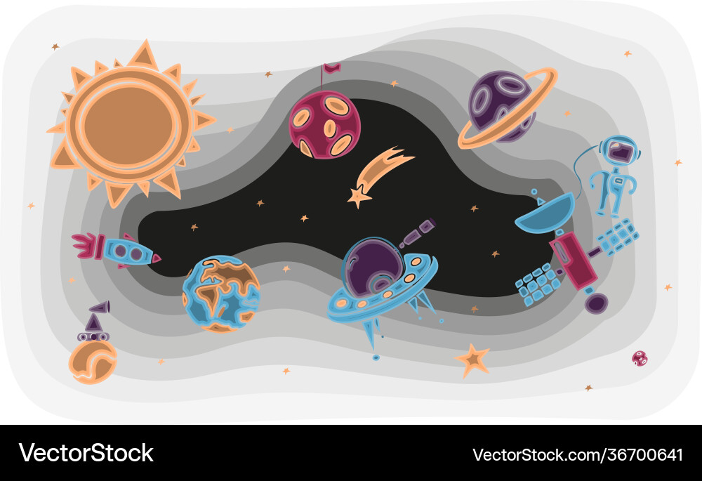 Hand draw space with a rocket Vector Image