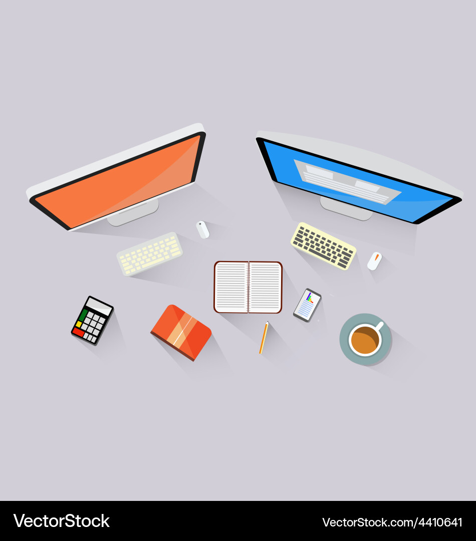 Hard working two computers flat design Vector Image