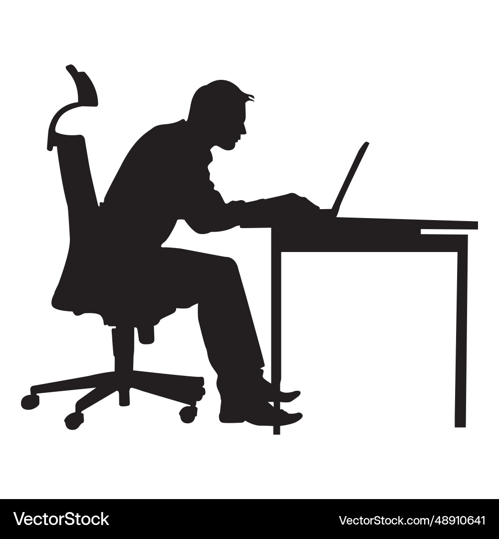 Man Sitting at Computer Desk Vector Image