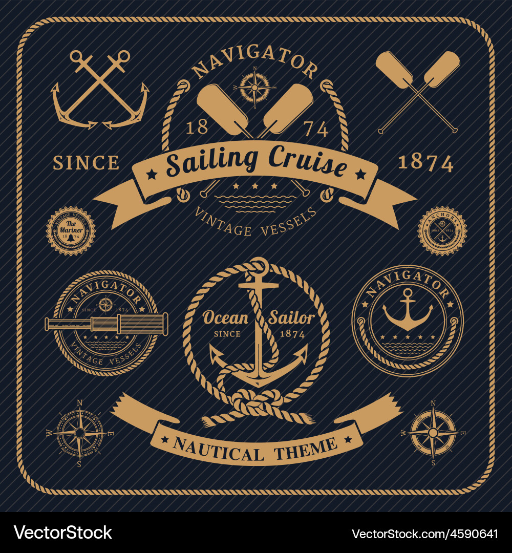Nautical Labels Set - Vintage Style Vector Image
