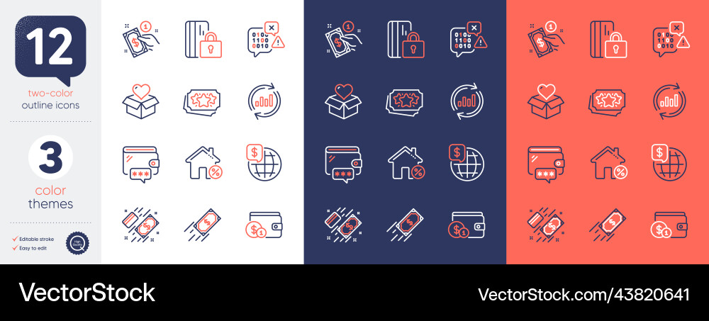 Set of binary code payment and wallet line icons Vector Image