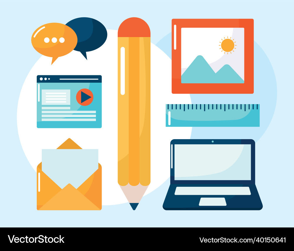 Seven web design items vector image