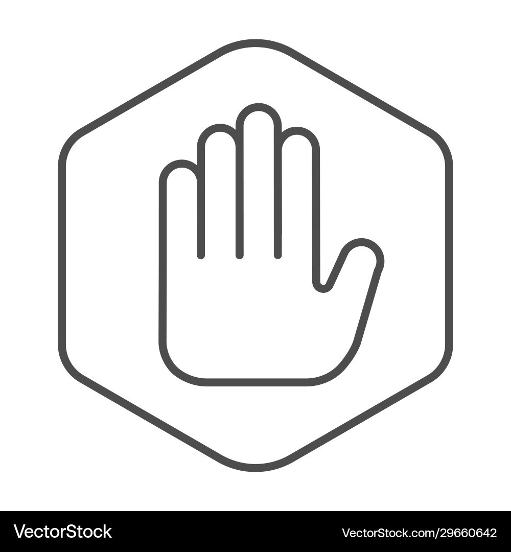 Ad blocker thin line icon shield with hand block Ad blocker thin line icon shield with hand block vector image