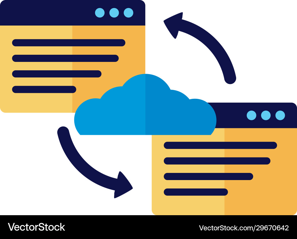 Cloud computing with webpage templates flat style vector image