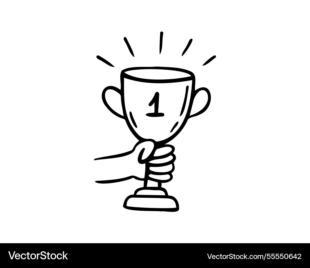 Doodle Hand hält Champions Cup Cartoon Doodle Hand hält Champions Cup Cartoon vektorbild
