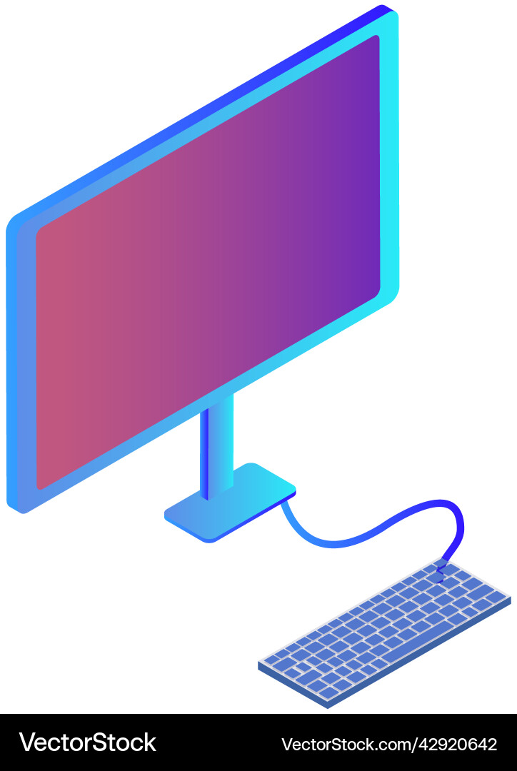 Keyboard and computer desktop with empty display vector image
