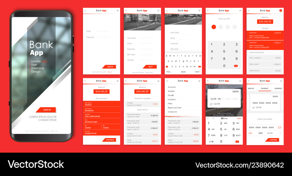 Mobile App UI/UX Screens - Login & Dashboard vector image