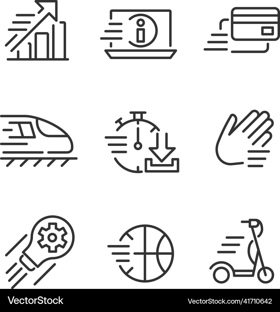 Moving objects pixel perfect linear icons set Moving objects pixel perfect linear icons set vector image