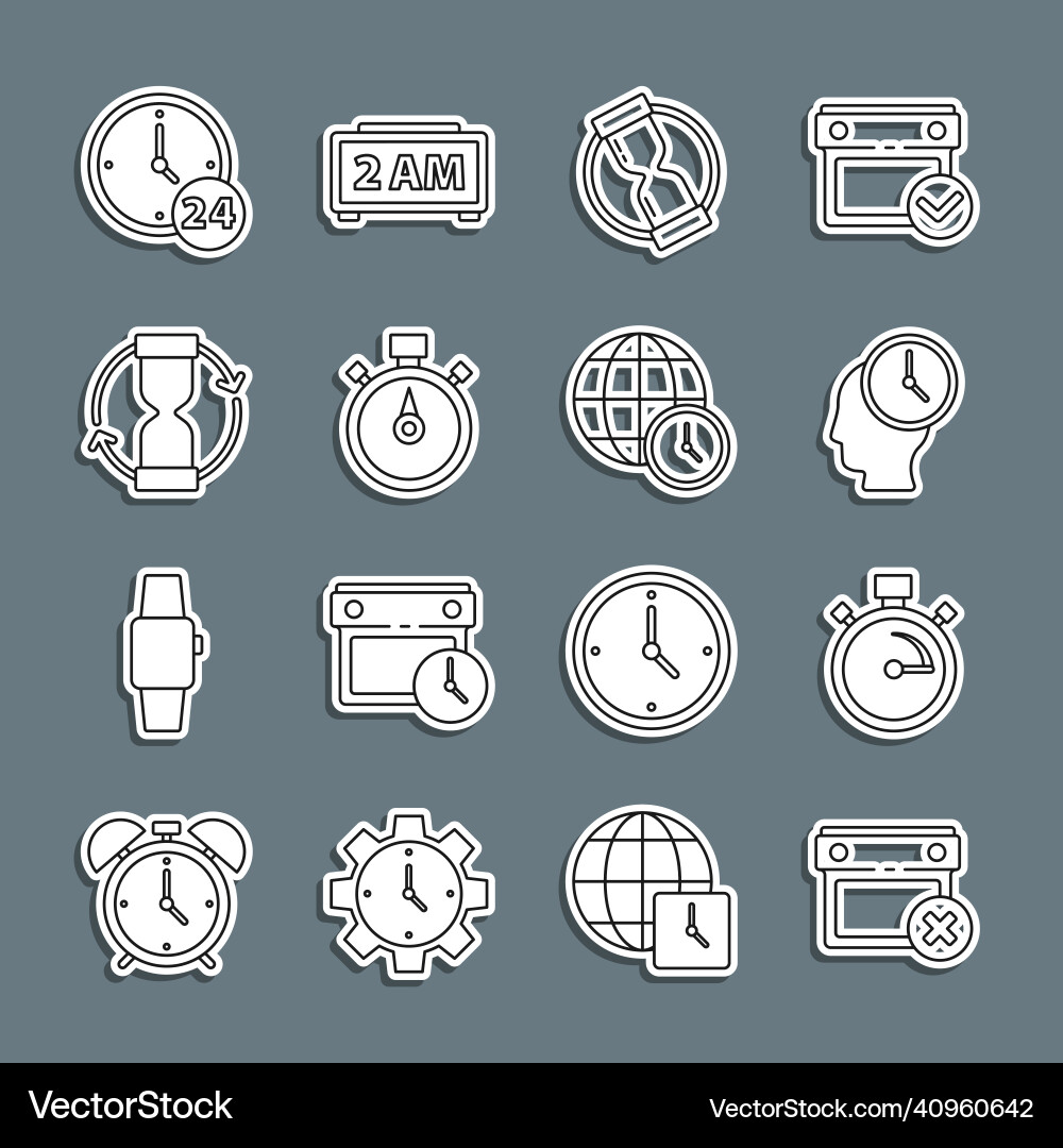 Set line calendar date delete stopwatch time Set line calendar date delete stopwatch time vector image