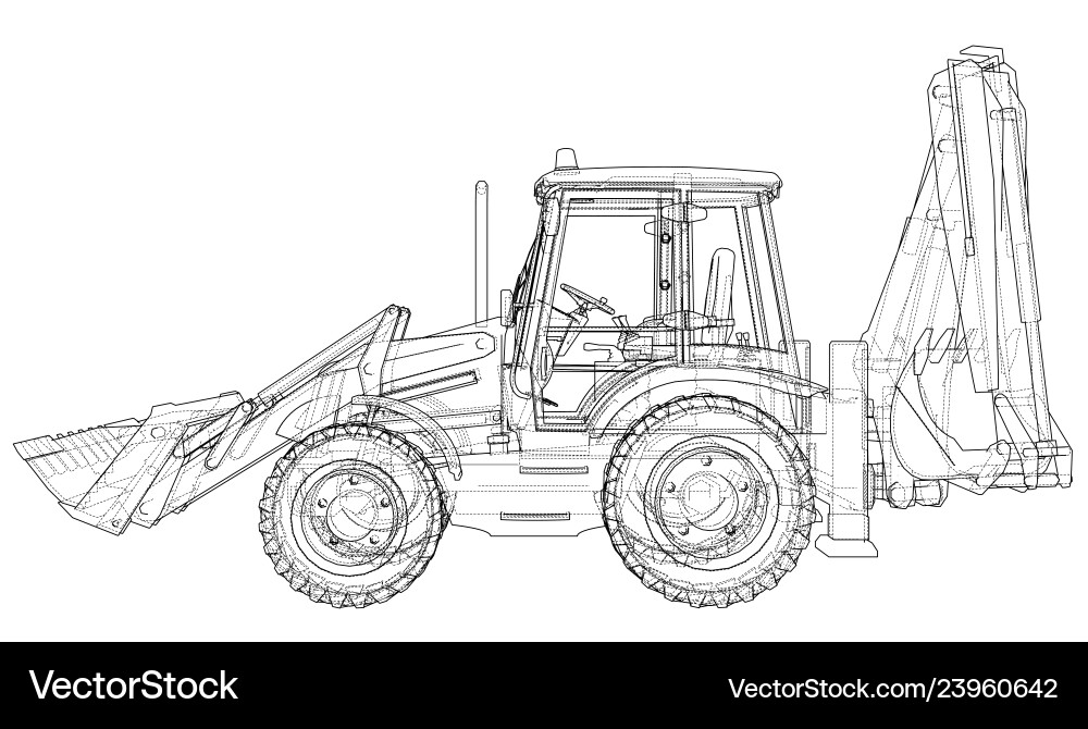 Sketch of loading shovel with back actor Sketch of loading shovel with back actor Vector Image
