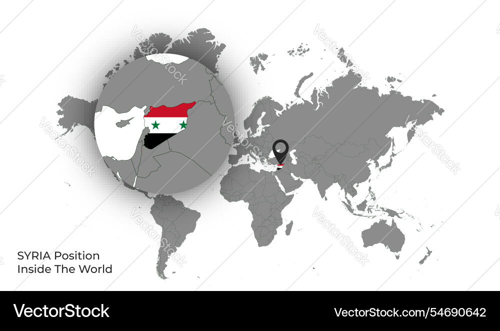Syria position inside the world with flag in map Vector Image