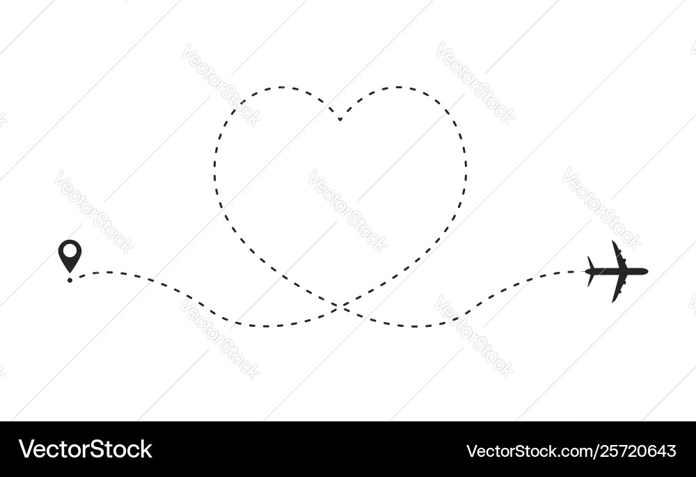 Airplane route in heart shape romantic travel Airplane route in heart shape romantic travel vector image