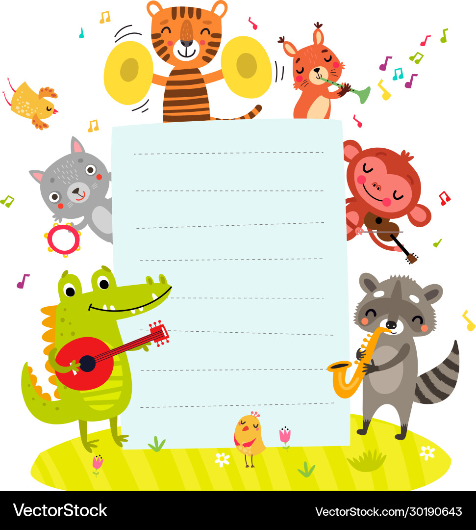 Buntes Tierorchester Hintergrund der Musik Vektorbild
