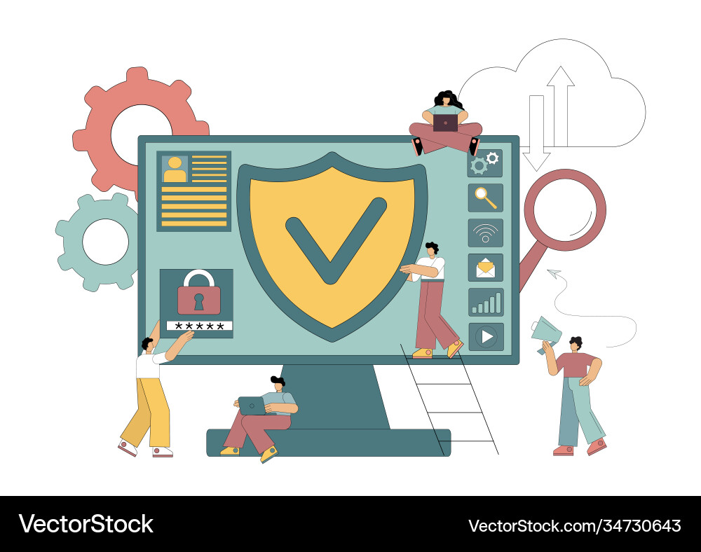 Computer data protection cyber security vector image