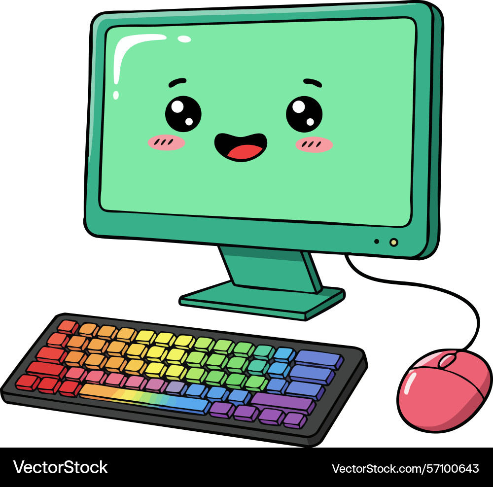 Cute computer monitor with rainbow keyboard Cute computer monitor with rainbow keyboard vector image