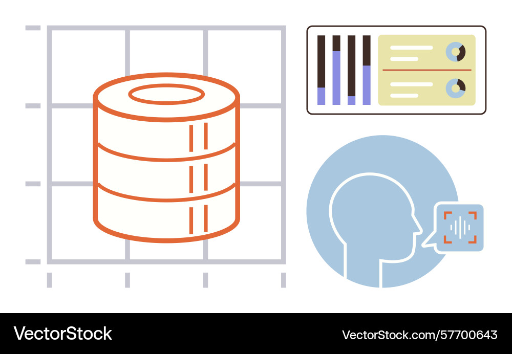 Data analysis featuring database bar charts vector image