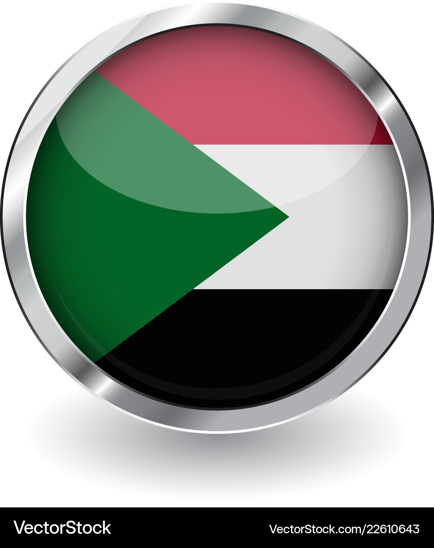 Flag of sudan button with metal frame and shadow Flag of sudan button with metal frame and shadow vector image