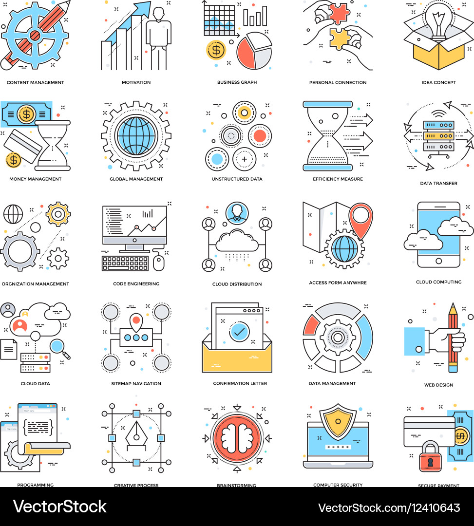 Flat Color Line Icons - Business & Tech Vector Image