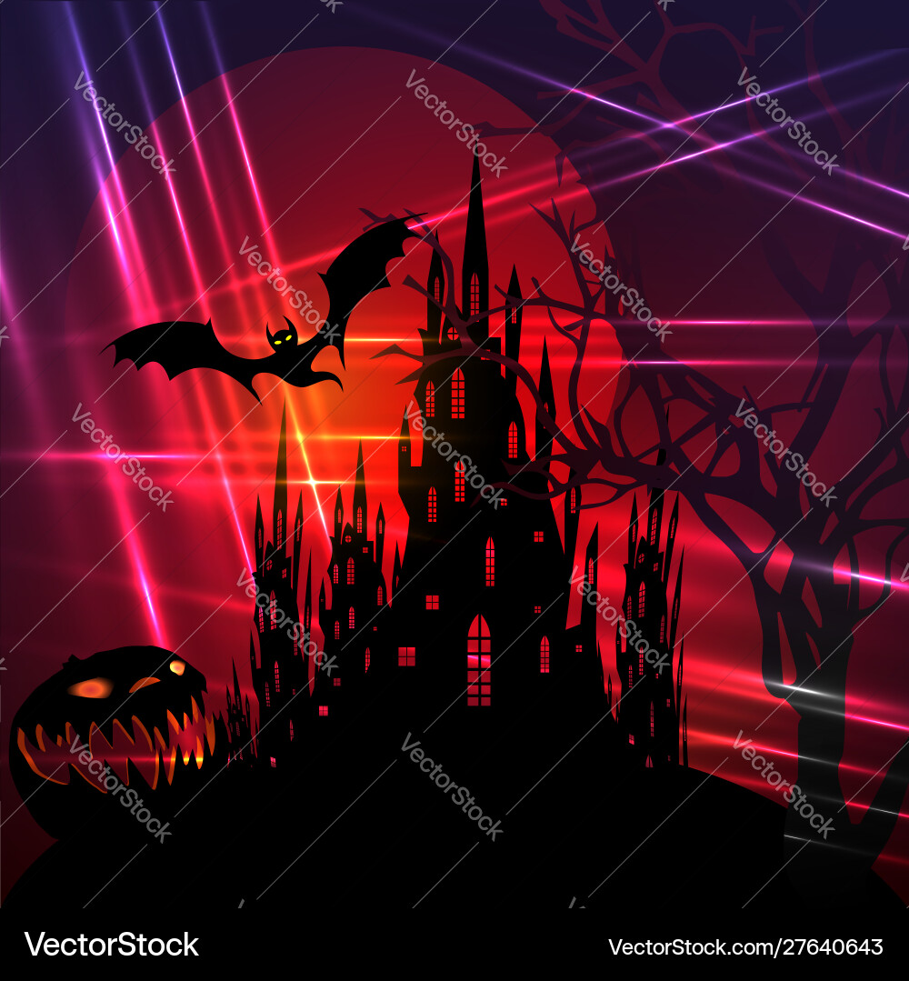 Halloween rote Party beängstigen Fledermaus und gotische Burg Halloween rote Party beängstigen Fledermaus und gotische Burg vektorbild