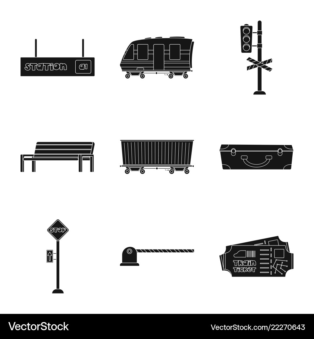Isolated object of train and station symbol set Isolated object of train and station symbol set vector image