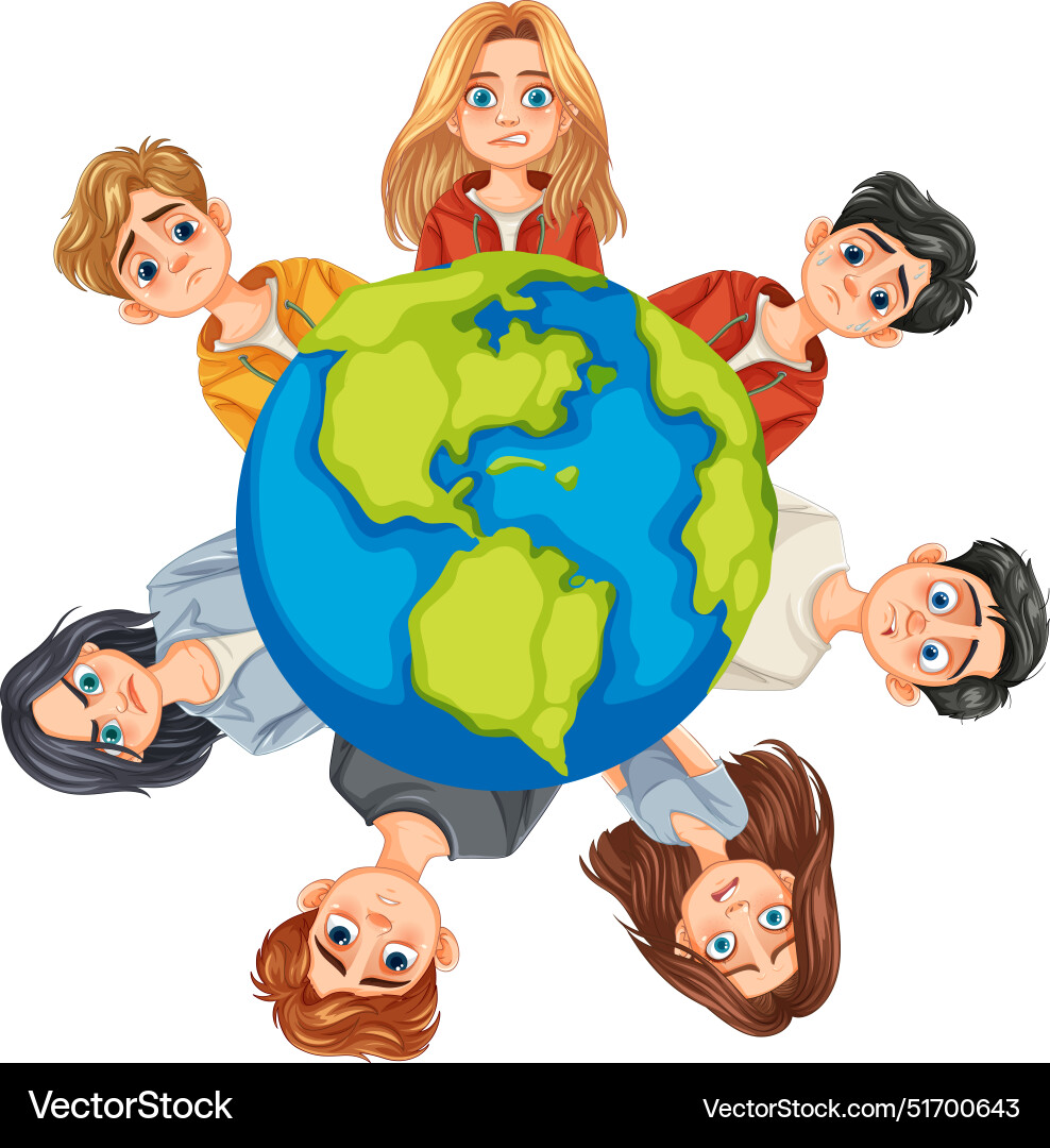 People around the globe showing unity and teamwork People around the globe showing unity and teamwork Vector Image