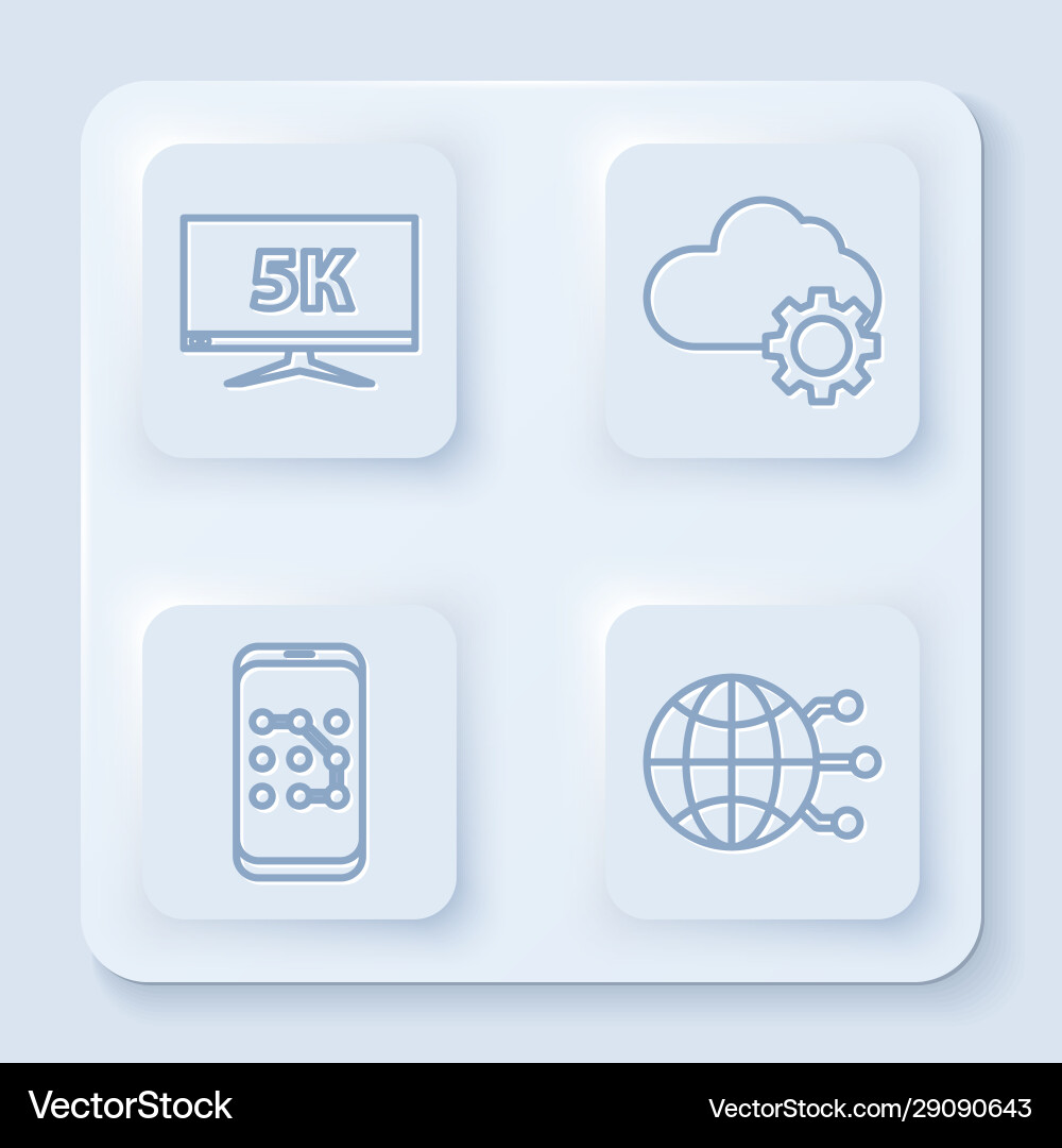 Set line monitor display with 5k video cloud Set line monitor display with 5k video cloud vector image