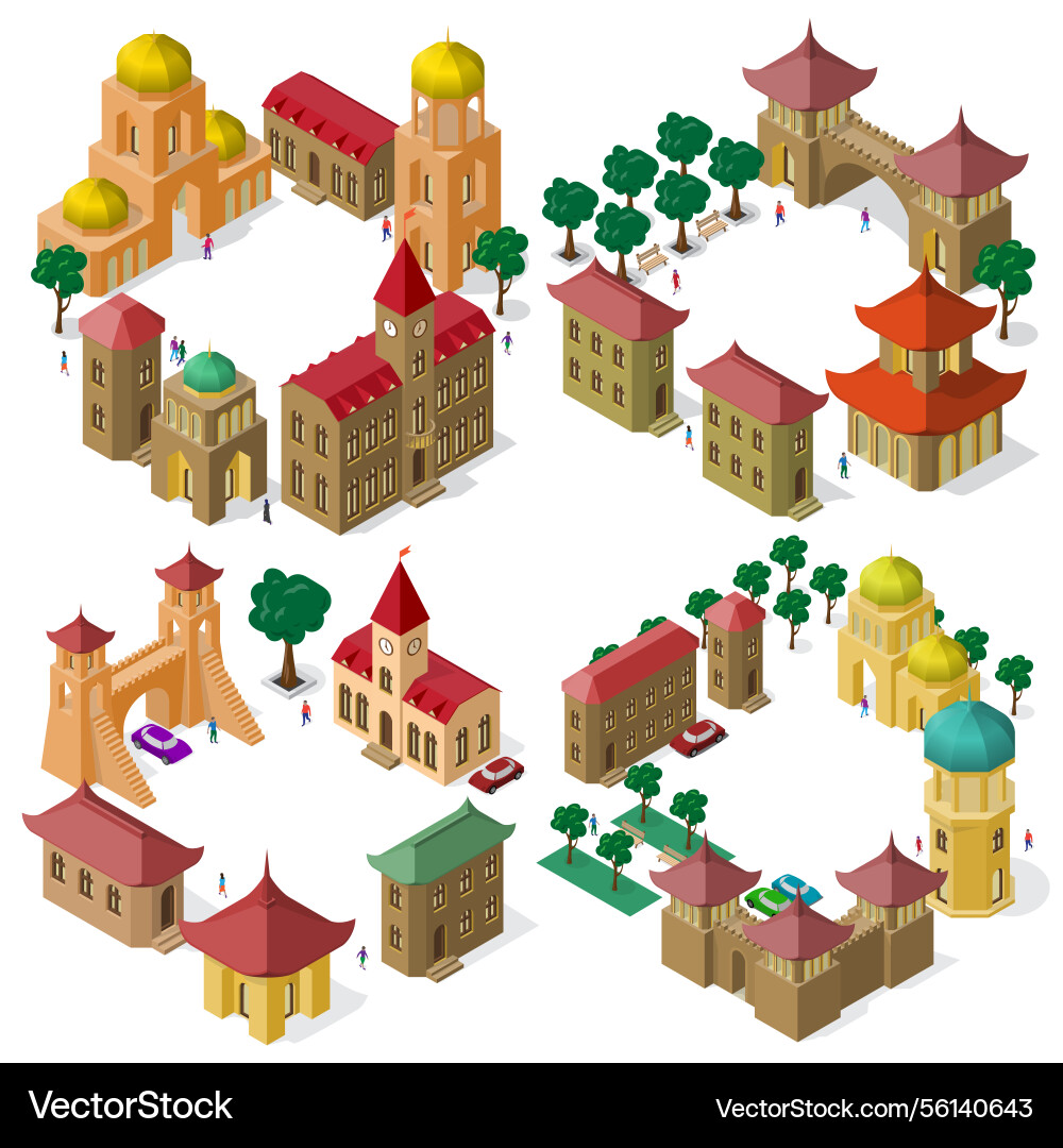 Set of 3d frames with isometric objects good Vector Image