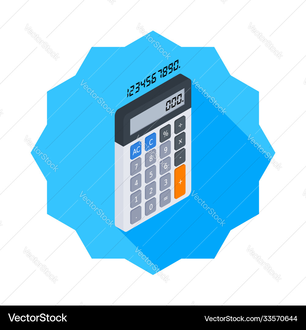 Calculator and digital number right view icon vector image