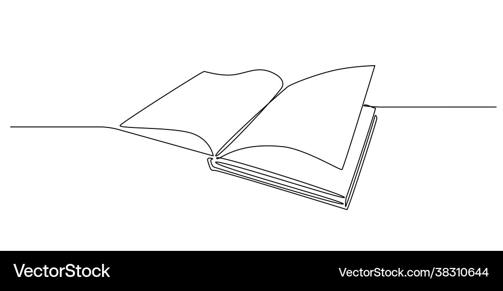 Continuous one line drawing opened book with pages Continuous one line drawing opened book with pages vector image